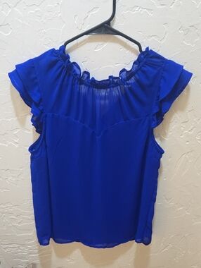 Monteau Striking Royal Blue Ruffle-Sleeve Blouse